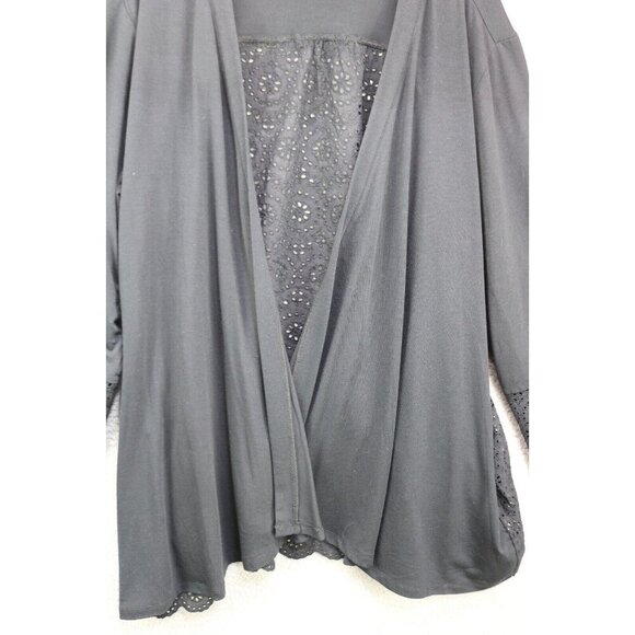 LOGO by Lori Goldstein Black Eyelet Long Cardigan-Size Large-Pockets - Picture 2 of 12